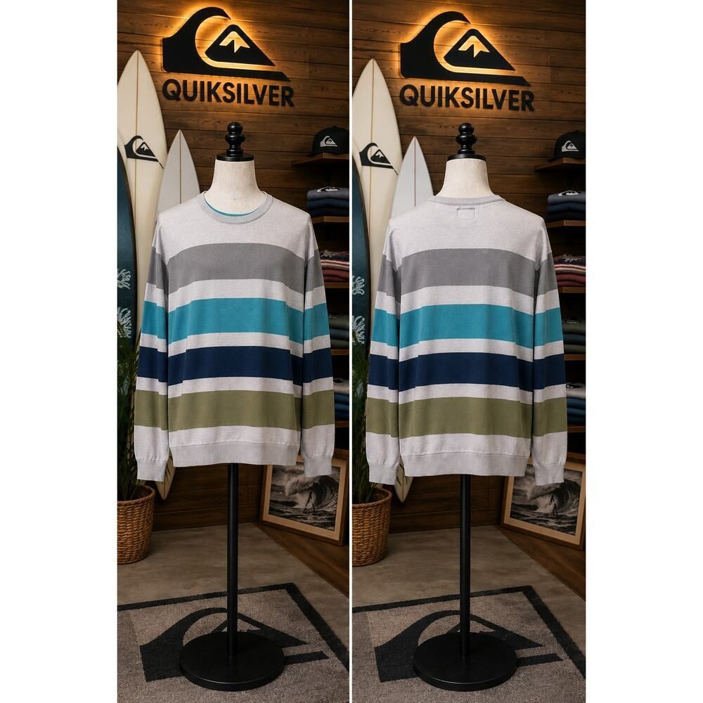 Quiksilver Striped Crewneck Sweater XL Surf Skate Coastal Pullover